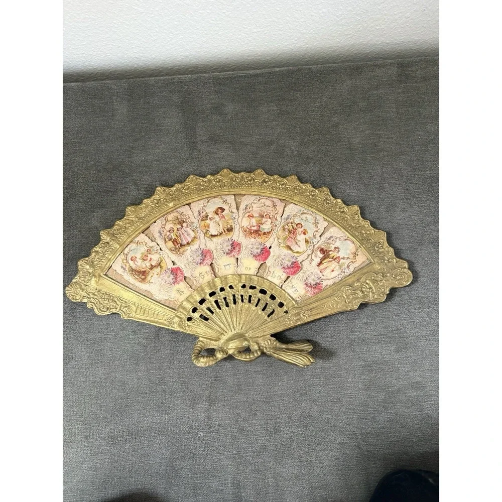 Antique Brass Fan Picture Frame With Felt Lined Stand, Art Nouveau Vanity Frame
